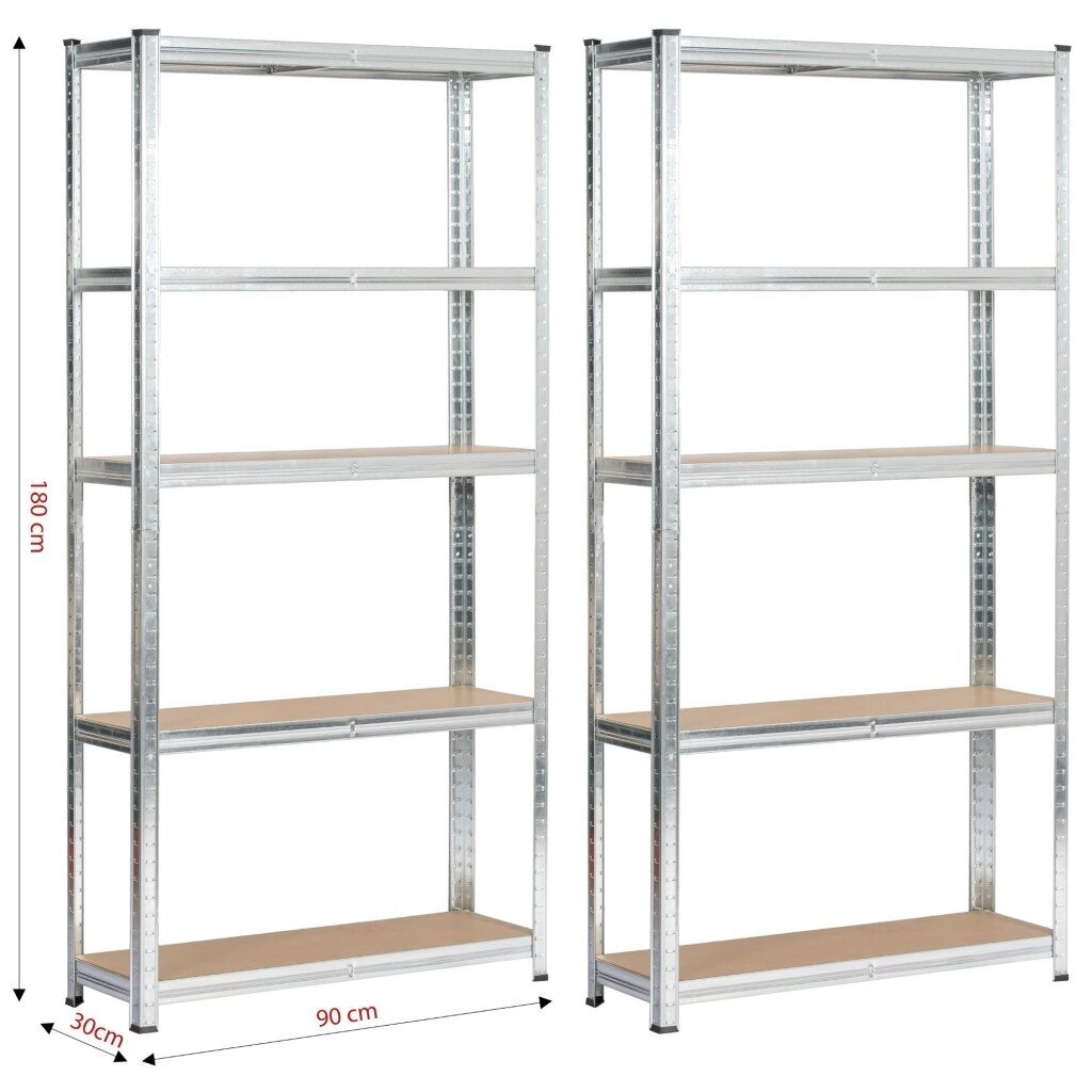 2x - Metalinių Lentynų Komplektas 90x30x180 cm Sidabrines 1