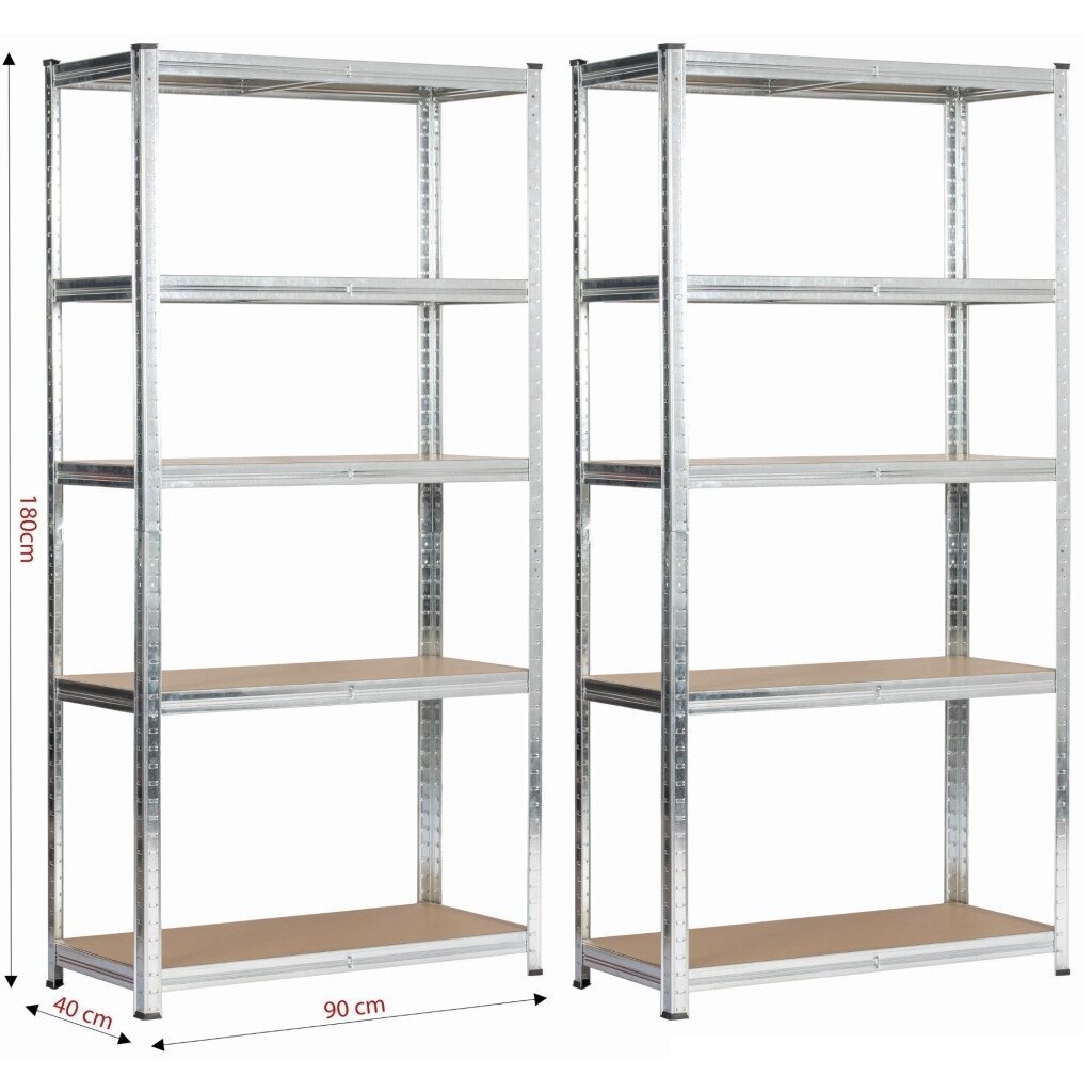 2x - Metalinių Lentynų Komplektas 90x40x180 cm Sidabrines 1