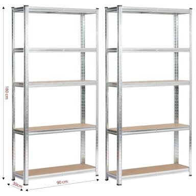 2x - Metalinių Lentynų Komplektas 90x30x180 cm Sidabrines