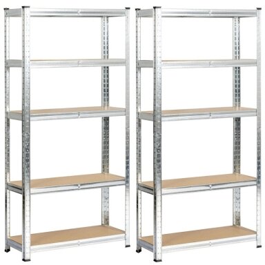 2x - Metalinių Lentynų Komplektas 90x30x180 cm Sidabrines