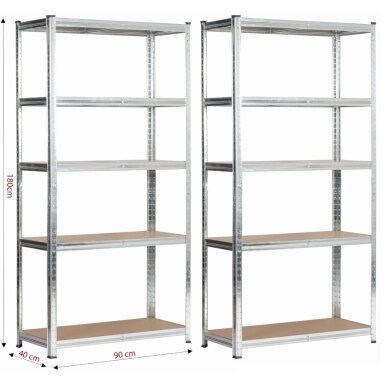 2x - Metalinių Lentynų Komplektas 90x40x180 cm Sidabrines