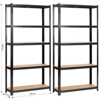 2x - Metalinių Lentynų Komplektas 90x30x180 cm Juodos 4