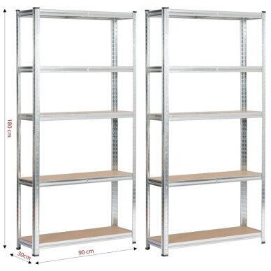 2x - Metalinių Lentynų Komplektas 90x30x180 cm Sidabrines 1