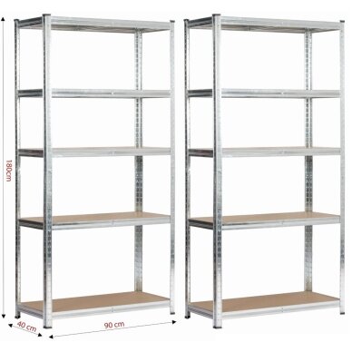 2x - Metalinių Lentynų Komplektas 90x40x180 cm Sidabrines 1